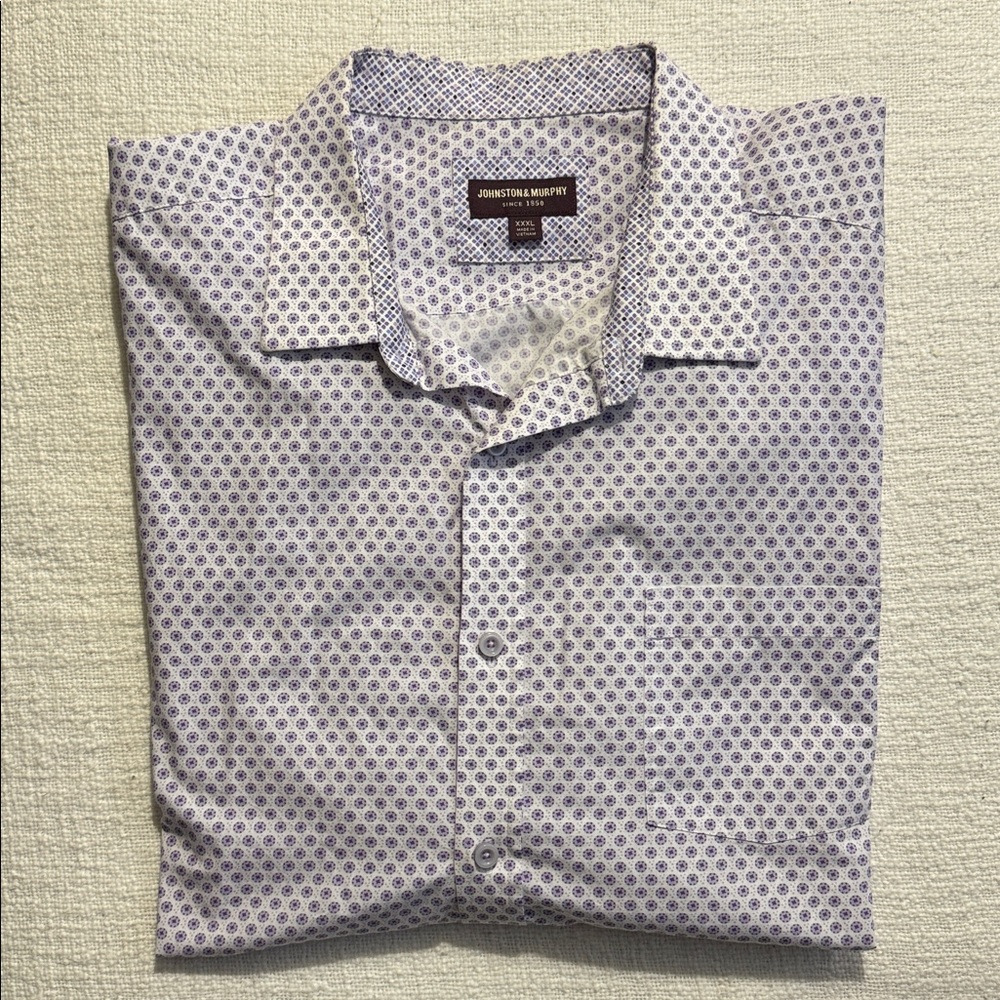 Johnston & Murphy Men's Geometric White and Purple Shirt